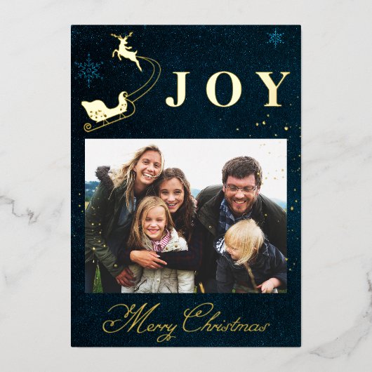 Modern Gold Navy Blue Sky Folie Feestdagenkaart (Voorkant)