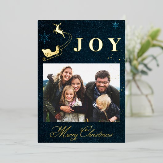 Modern Gold Navy Blue Sky Folie Feestdagenkaart (Staand Voorkant)