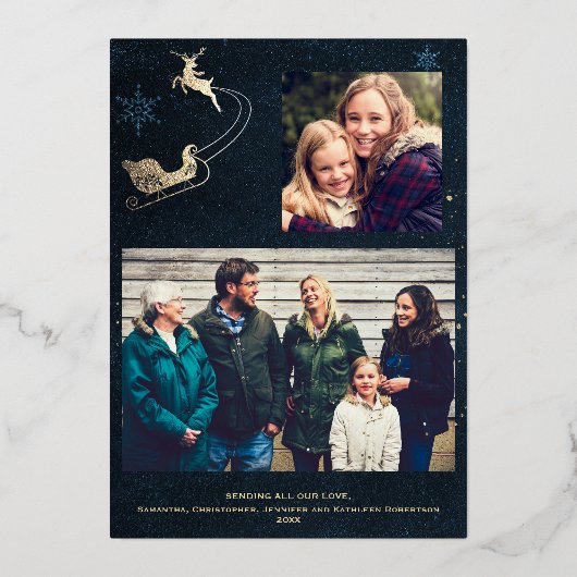 Modern Gold Navy Blue Sky Folie Feestdagenkaart (Achterkant)