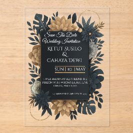 Modern Gold & Navy Floral Wedding Invitation  Acryl Uitnodigingen