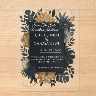  Modern Gold & Navy Floral Wedding Invitation  Acryl Uitnodigingen