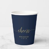 Modern Gold & Navy Lettering Cheers Party Papieren Bekers (Voorkant)