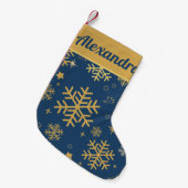 Modern Gold Navy Merry Winter Snowflake Kleine Kerstsok (Voorkant (Hangend))