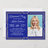 Modern Gold Navy Photo Retirement Party Invitation Kaart (Voorkant)