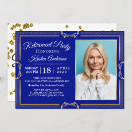 Modern Gold Navy Photo Retirement Party Invitation Kaart