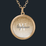 Modern Gold Ombre Faux Glitter Monogram Goud Vergulden Ketting<br><div class="desc">Dit chemische ketting is voorzien van een gouden ombre faux glitter achtergrond. Pas het met uw initiaal in witte serif doopvont en jouw naam in donkergrijs handschrift-stijl borstelmanuscript aan.</div>