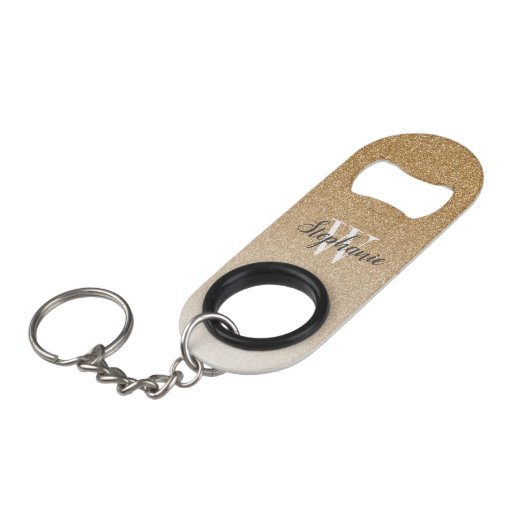 Modern Gold Ombre Faux Glitter Monogram Mini Flessenopener (Voorkant Gekanteld)