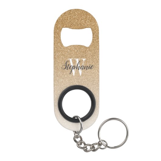 Modern Gold Ombre Faux Glitter Monogram Mini Flessenopener (Achterkant)