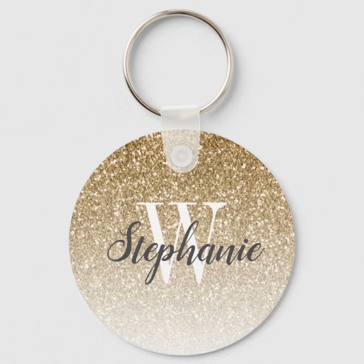 Modern Gold Ombre Faux Glitter Monogram Sleutelhanger (Voorkant)
