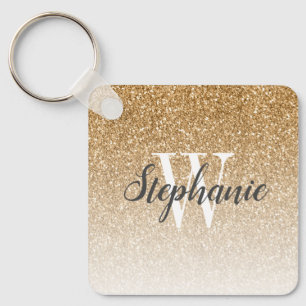 Modern Gold Ombre Faux Glitter Monogram Square Sleutelhanger