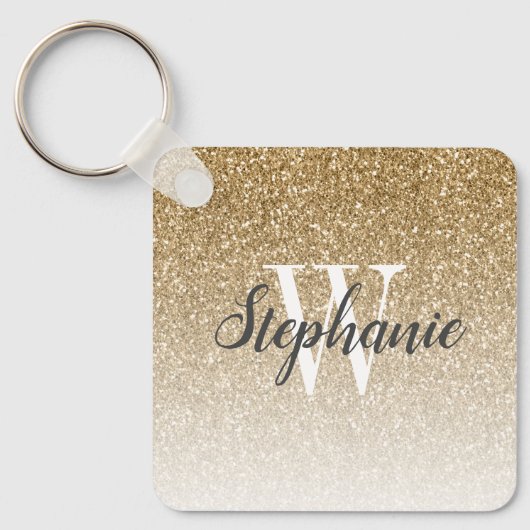 Modern Gold Ombre Faux Glitter Monogram Square Sleutelhanger (Voorkant)