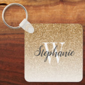 Modern Gold Ombre Faux Glitter Monogram Square Sleutelhanger (Voorkant)