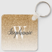 Modern Gold Ombre Faux Glitter Monogram Square Sleutelhanger (Achterkant)