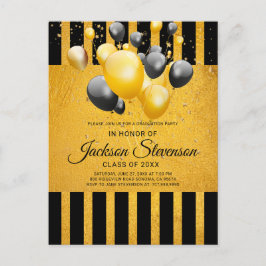 Modern Gold op Black Stripes Graduparty Uitnodiging Briefkaart