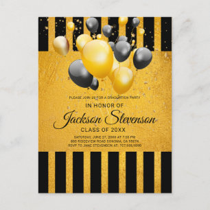 Modern Gold op Black Stripes Graduparty Uitnodiging Briefkaart