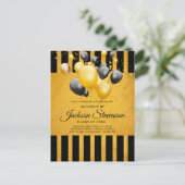 Modern Gold op Black Stripes Graduparty Uitnodiging Briefkaart (Staand voorkant)