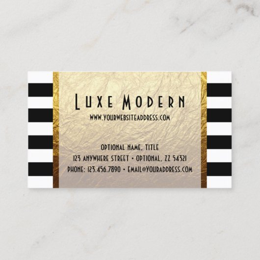Modern Gold op Black White Stripe Luxury Boutique Visitekaartje (Achterkant)