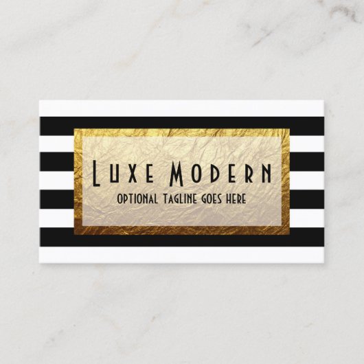 Modern Gold op Black White Stripe Luxury Boutique Visitekaartje (Voorkant)