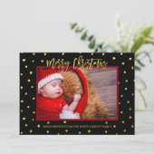 Modern Gold op zwarte kerst Aangepaste foto Feestdagenkaart (Staand voorkant)