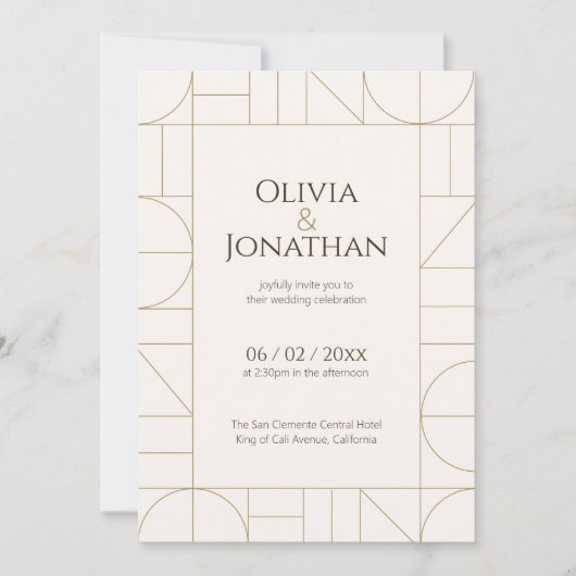 Modern Gold Ornaments Cream Wedding Kaart (Voorkant)