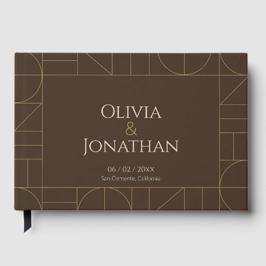 Modern Gold Ornaments Dark Brown Wedding Gastenboek (Voorkant)
