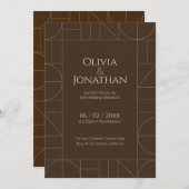Modern Gold Ornaments Dark Brown Wedding Kaart (Voorkant / Achterkant)