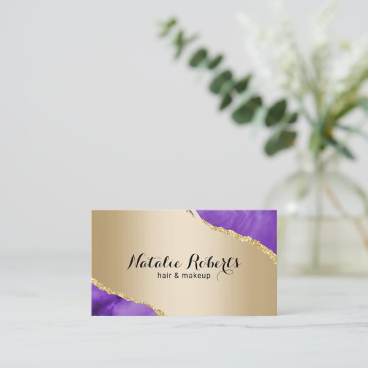 Modern Gold Paars Agate Makeup Artist Hair Salon Visitekaartje (Staand voorkant)