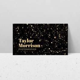 Modern Gold Paint Splatter Pattern op Black Visitekaartje
