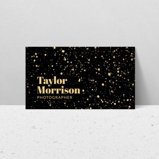 Modern Gold Paint Splatter Pattern op Black Visitekaartje