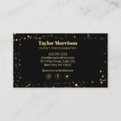 Modern Gold Paint Splatter Pattern op Black Visitekaartje (Achterkant)