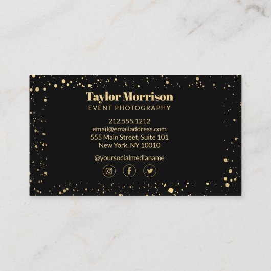 Modern Gold Paint Splatter Pattern op Black Visitekaartje (Achterkant)