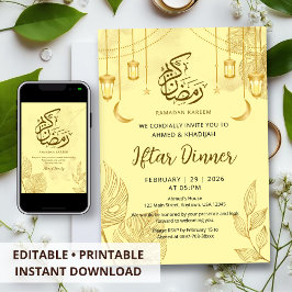 Modern Gold Palm Leaf & Crescent Iftar Dinner Kaart