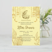 Modern Gold Palm Leaf & Crescent Iftar Dinner Kaart (Staand voorkant)