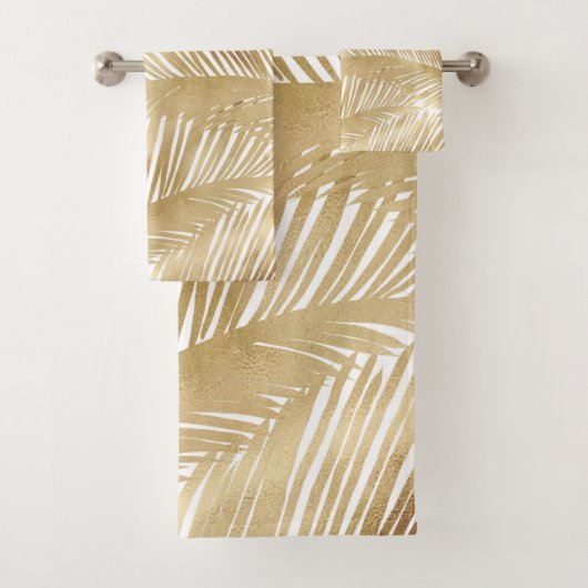 Modern Gold Palm Leaf Tropical Pattern Bad Handdoek (Insitu)