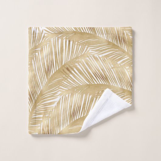 Modern Gold Palm Leaf Tropical Pattern Bad Handdoek (Wasdoekje)