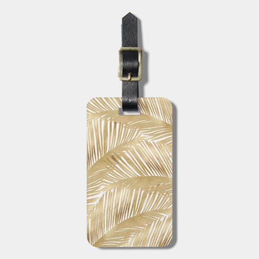 Modern Gold Palm Leaf Tropical Pattern Bagagelabel (Voorkant verticaal)