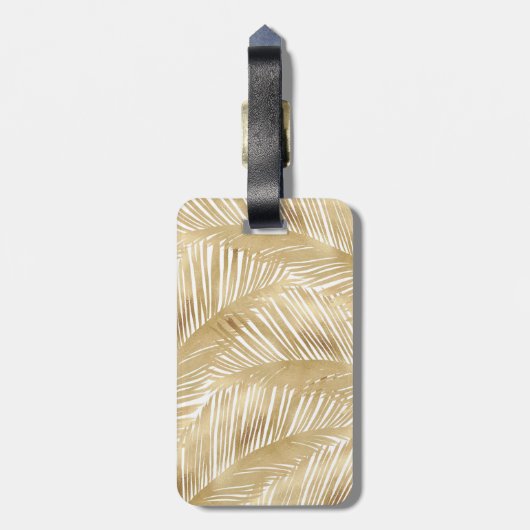 Modern Gold Palm Leaf Tropical Pattern Bagagelabel (Achterkant verticaal)