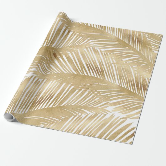 Modern Gold Palm Leaf Tropical Pattern Cadeaupapier (Uitgerold)