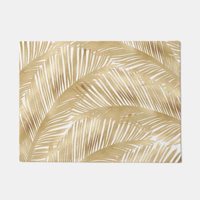 Modern Gold Palm Leaf Tropical Pattern Deurmat (Voorkant)