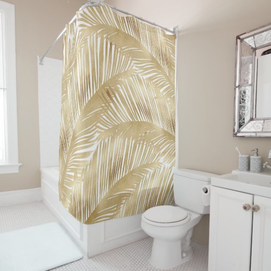 Modern Gold Palm Leaf Tropical Pattern Douchegordijn (In situ)