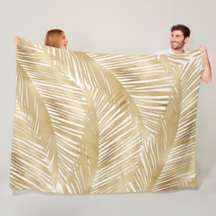 Modern Gold Palm Leaf Tropical Pattern Fleece Deken