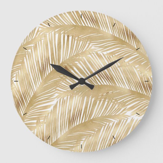 Modern Gold Palm Leaf Tropical Pattern Grote Klok (Voorkant)