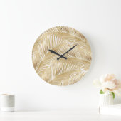 Modern Gold Palm Leaf Tropical Pattern Grote Klok (Huis)
