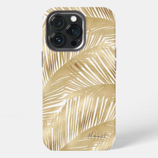 Modern Gold Palm Leaf Tropical Pattern iPhone Hoesje (Achterkant)