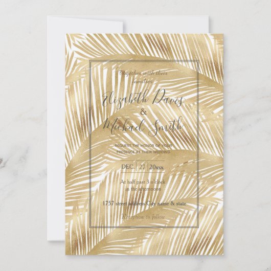 Modern Gold Palm Leaf Tropical Pattern Kaart (Voorkant)