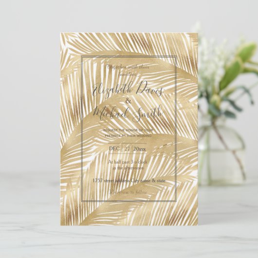 Modern Gold Palm Leaf Tropical Pattern Kaart (Staand voorkant)