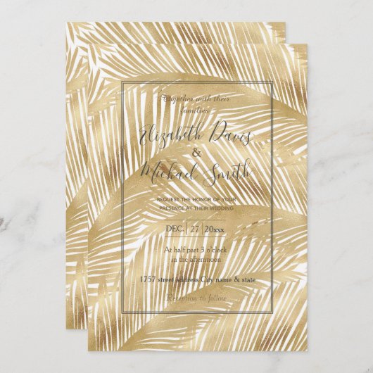 Modern Gold Palm Leaf Tropical Pattern Kaart (Voorkant / Achterkant)