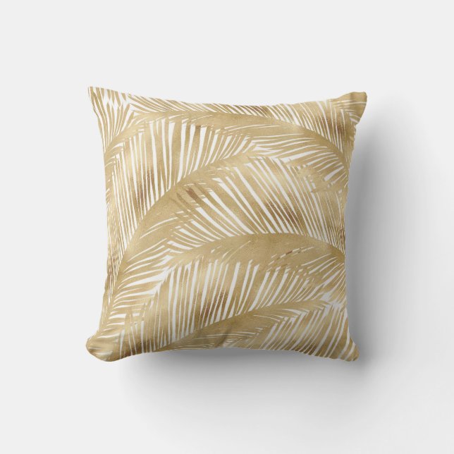 Modern Gold Palm Leaf Tropical Pattern Kussen (Voorkant)