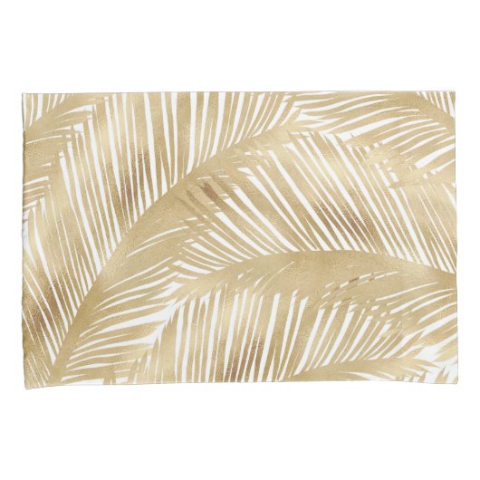 Modern Gold Palm Leaf Tropical Pattern Kussensloop (Voorkant-Rechts)