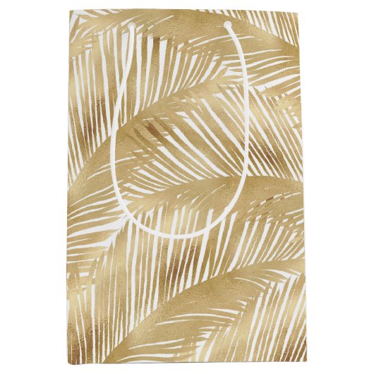 Modern Gold Palm Leaf Tropical Pattern Medium Cadeauzakje (Voorkant)